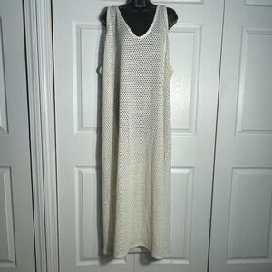 H&M Swim Coverup Maxi Dress Women XXL Beige Open Knit Sheer V Neck Sleeveless